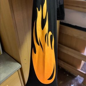 Long sleeve crop top, fire design up sleeves.